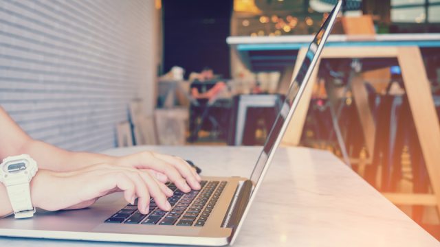 Girl at computer.