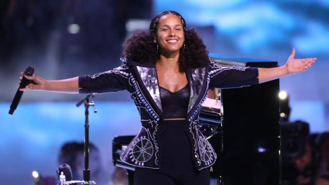 Alicia Keys is seen on stage during the We Day California 2017 on April 27, 2017 in Inglewood, California