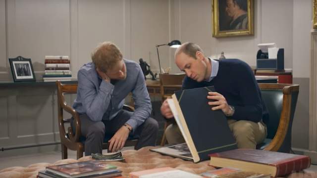 Screenshot of william and harry in a new HBO documentary about their mother.