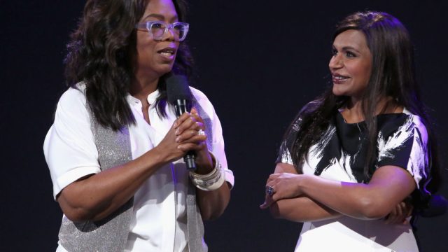 ANAHEIM, CA - JULY 15: Actors Oprah Winfrey (L) and Mindy Kaling of A WRINKLE IN TIME took part today in the Walt Disney Studios live action presentation at Disney's D23 EXPO 2017 in Anaheim, Calif. A WRINKLE IN TIME will be released in U.S. theaters on March 9, 2018. (Photo by Jesse Grant/Getty Images for Disney)