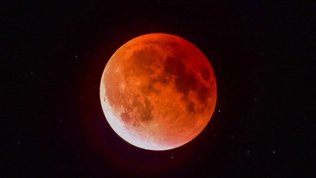 The Moon during the coincidence of the eclipse with the super moon seen on September 28, 2015 in Westfield, Maine. PHOTOGRAPH BY Paul Cyr / Barcroft USA UK Office, London. T +44 845 370 2233 W www.barcroftmedia.com USA Office, New York City. T +1 212 796 2458 W www.barcroftusa.com Indian Office, Delhi. T +91 11 4053 2429 W www.barcroftindia.com (Photo credit should read Paul Cyr / Barcroft USA / Barcroft Media via Getty Images)