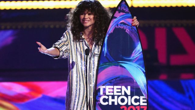 Zendaya accepts Choice Summer Movie Actress for 'Spider-Man: Homecoming' onstage during the Teen Choice Awards 2017