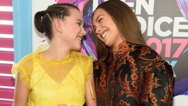LOS ANGELES, CA - AUGUST 13: Millie Bobby Brown (L) and Maddie Ziegler attend the Teen Choice Awards 2017 at Galen Center on August 13, 2017 in Los Angeles, California.