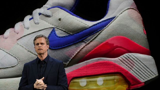 Nike revealed a series of products highlighted by the groundbreaking adaptive lacing platform, as well as a pioneering technology that separates mud from cleats and transformations in the celebrated innovations of Nike Air and Nike Flyknit. / AFP / Jewel SAMAD (Photo credit should read JEWEL SAMAD/AFP/Getty Images)
