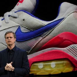 Nike revealed a series of products highlighted by the groundbreaking adaptive lacing platform, as well as a pioneering technology that separates mud from cleats and transformations in the celebrated innovations of Nike Air and Nike Flyknit. / AFP / Jewel SAMAD (Photo credit should read JEWEL SAMAD/AFP/Getty Images)