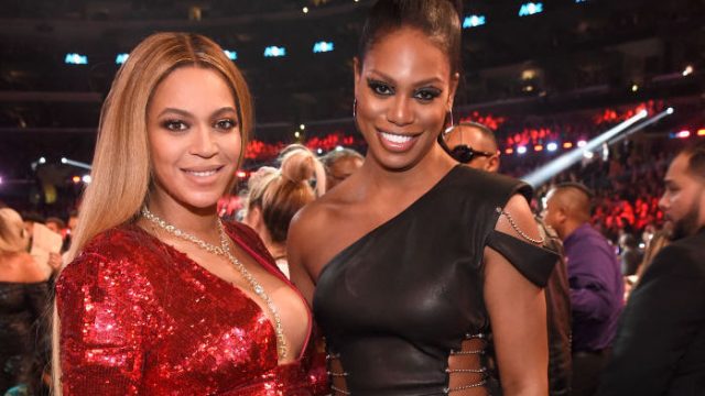 Recording artist Beyonc√© (L) and actor Laverne Cox during The 59th GRAMMY Awards
