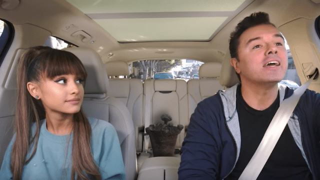 Image of Ariana Grande and Seth MacFarlane doing Carpool Karaoke