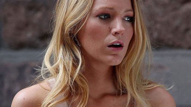 Blake Lively is seen on the set of "Gossip Girl"