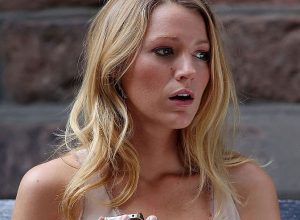 Blake Lively is seen on the set of "Gossip Girl"