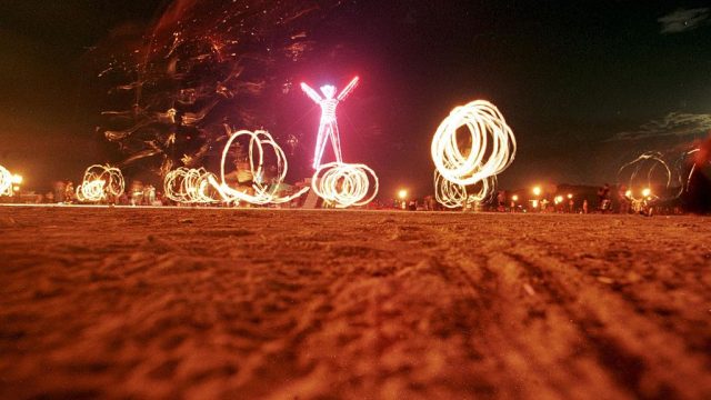 Dancers at the "Burning Man" festival create patte