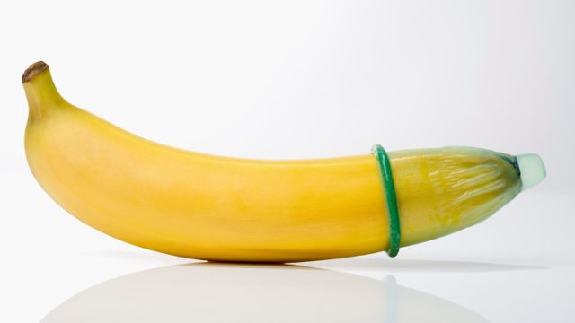 Condom on banana, close-up