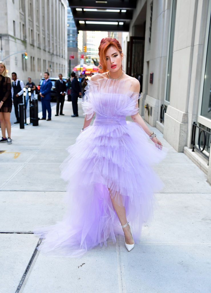 Bella Thorne looked like an ‘80s prom queen in a pale purple gown ...