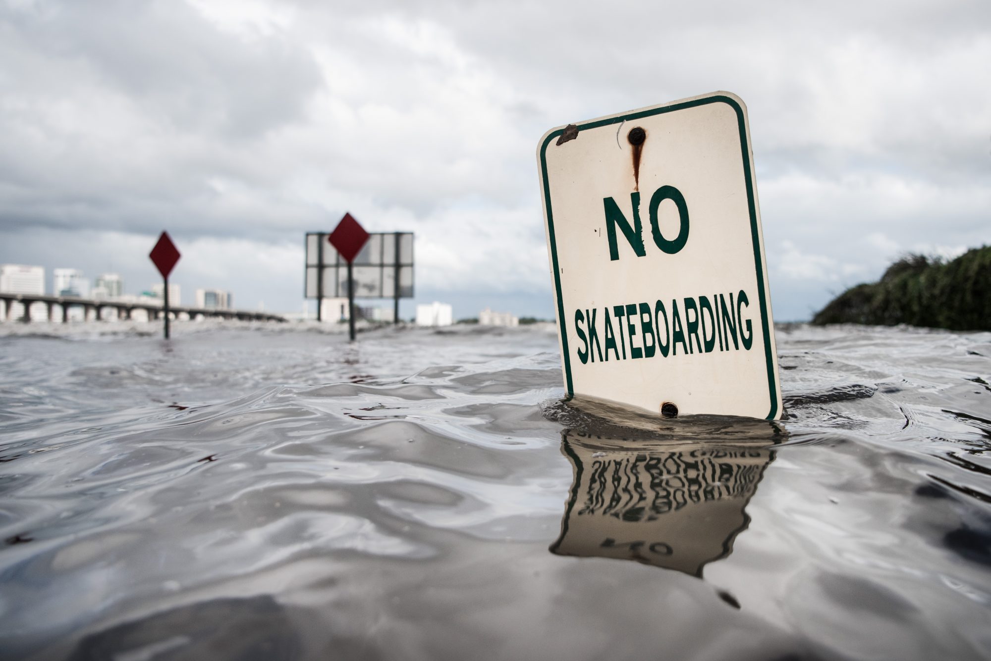 JACKSONVILLE, FL - SEPTEMBER 11: The St. Johns River rises from storm surge flood waters from Hurricane Irma on Sept. 11, 2017 in Jacksonville, Florida. Flooding in downtown Jacksonville along the river topped a record set during Hurricane Dora in 1965. (Photo by Sean Rayford/Getty Images)