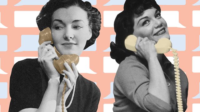 Two women on the phone.
