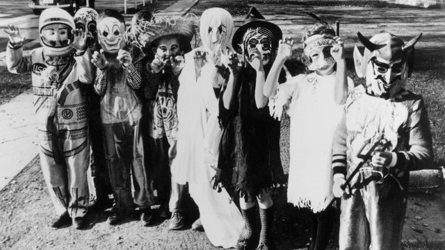 Vintage photo of kids dressed in Halloween costumes