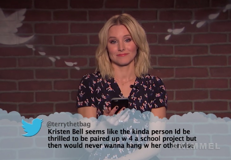 celebrities read mean tweets kristen bell