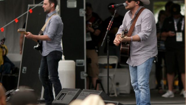 Singers Caleb Keeter (L) and Josh Abbott of the Josh Abbott Band perform onstage during the ACM Party