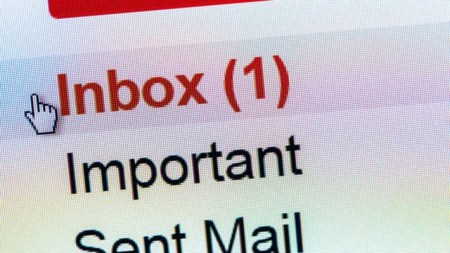 Monitor screen showing email in the inbox