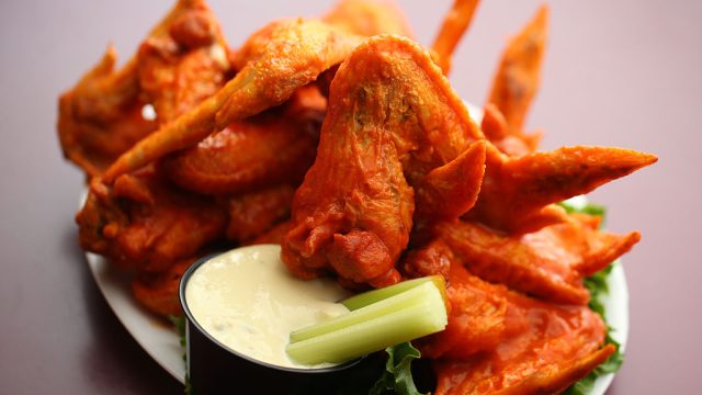 A plate of buffalo chicken wings