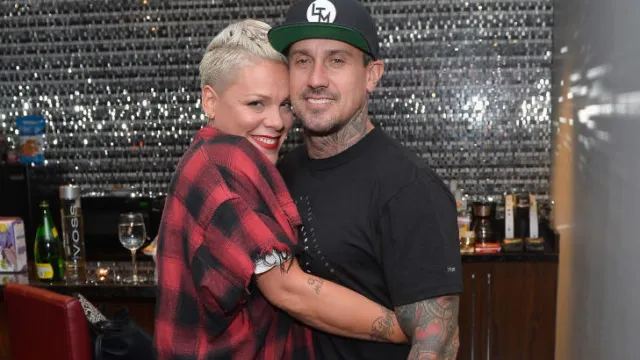 Recording artist Pink (L) and Carey Hart attend a surprise event in support of Carey Hart's Good Ride Rally benefiting Infinite Hero Foundation at The D Bar, at the D Las Vegas on October 5, 2017 in Las Vegas, Nevada.