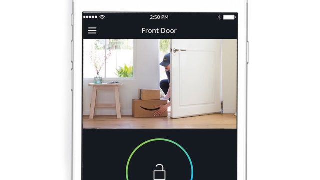 Phone showing video of an Amazon package being delivered inside a home