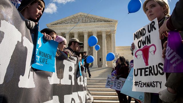 WASHINGTON, DC - MARCH 2: at the Supreme Court, March 2, 2016 in Washington, DC. On Wednesday morning, the Supreme Court will hear oral arguments in the Whole Woman’s Health v. Hellerstedt case, where the justices will consider a Texas law requiring that clinic doctors have admitting privileges at local hospitals and that clinics upgrade their facilities to standards similar to hospitals. (Drew Angerer/Getty Images)