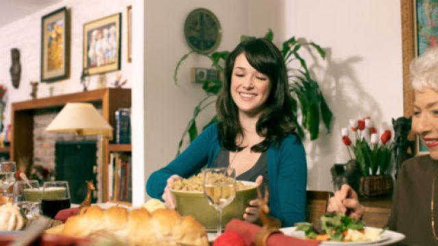 Woman at Thanksgiving dinner