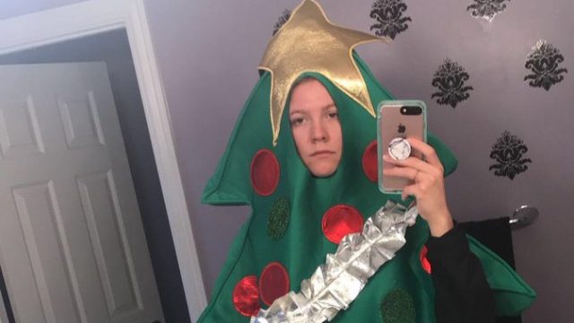 Kelsey Hall in her Christmas tree costume