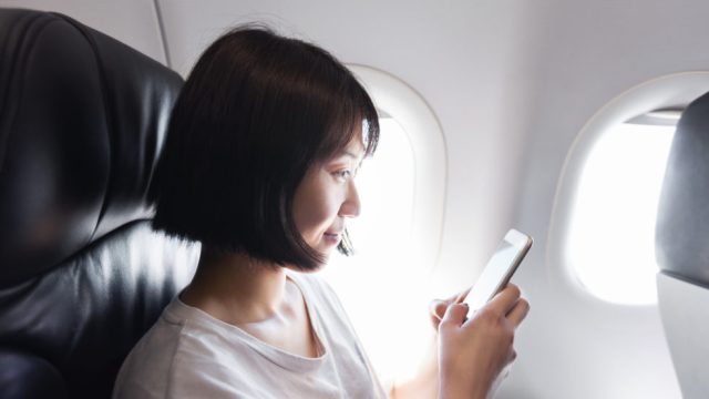 Picture of Woman on Phone Airplane