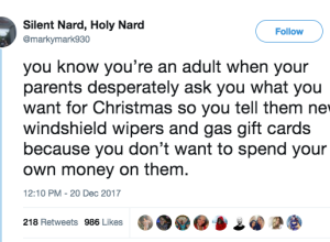 Image of "you know you're an adult when" tweet