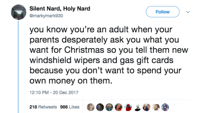 Image of "you know you're an adult when" tweet