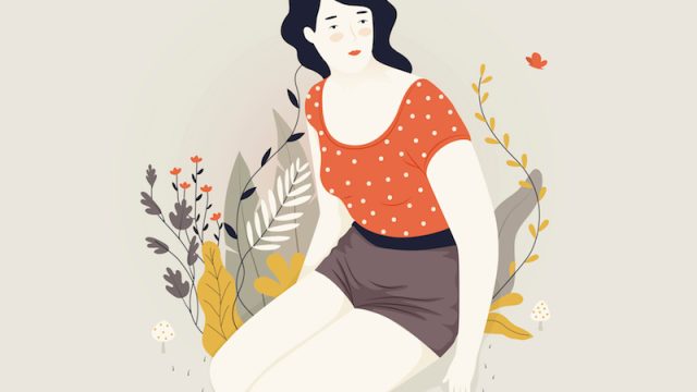 Illustration of happy woman by herself