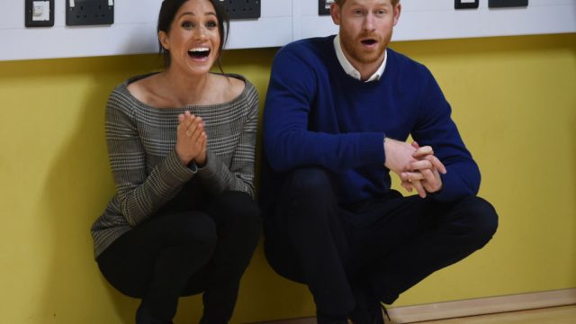 CARDIFF, WALES - JANUARY 18: Prince Harry and his fiancee Meghan Markle attend a street dance class during their visit to Star Hub on January 18, 2018 in Cardiff, Wales.