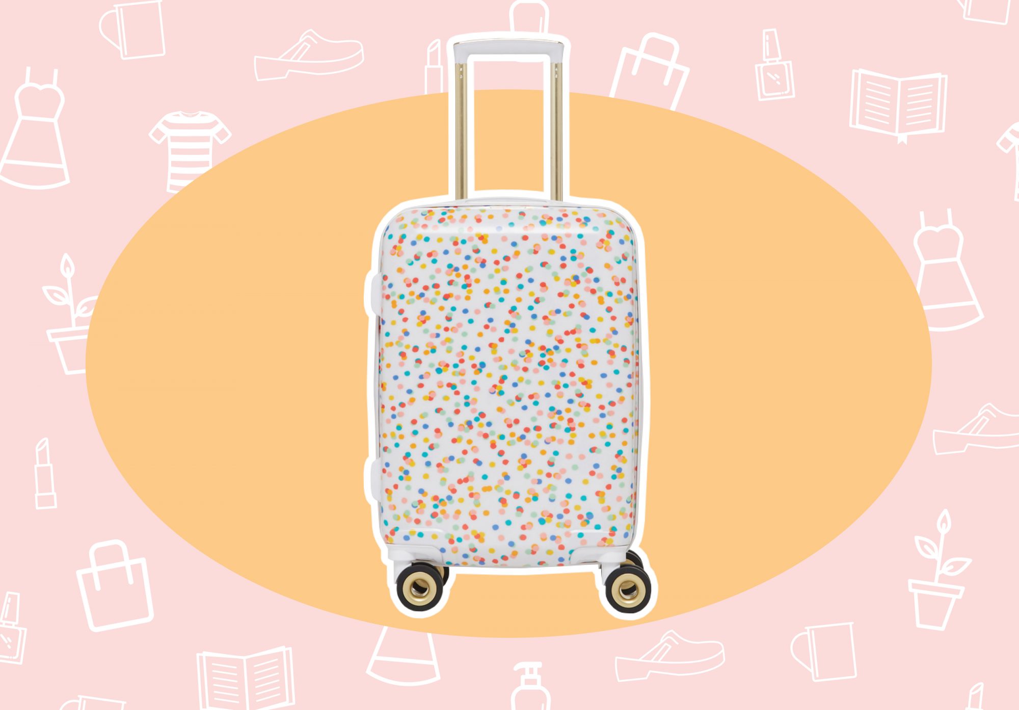 WANT NEED Confetti luggage to put you in a joyful moodHelloGiggles