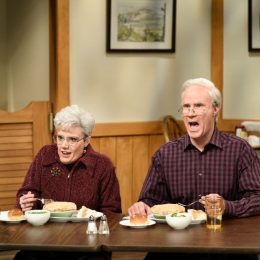 SATURDAY NIGHT LIVE -- "Will Ferrell" Episode 1737 -- Pictured: (l-r) Kate McKinnon, Will Ferrell during "Commercial Shoot" in Studio 8H on Saturday, January 27, 2018