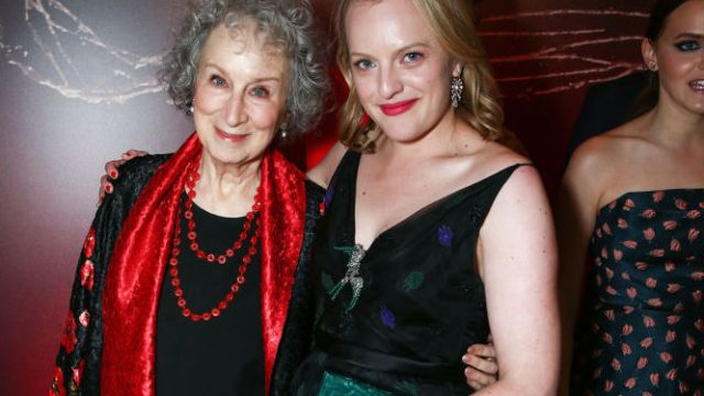 HOLLYWOOD, CA - APRIL 25: Author Margaret Atwood (L) and actor Elisabeth Moss attend the premiere of Hulu's "The Handmaid's Tale" at ArcLight Cinemas Cinerama Dome on April 25, 2017 in Hollywood, California.