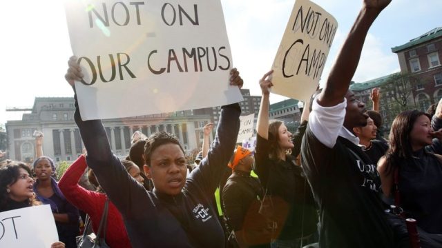 NEW YORK - OCTOBER 10: Protesters rally at Teachers College at Columbia University October 10, 2007, in New York City. Black professor Madonna Constantine discovered a hangman's noose on her office door at the prestigious college yesterday sparking anger at the campus. (Photo by Mario Tama/Getty Images)