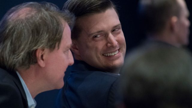 NITED STATES - FEBRUARY 01: Rob Porter, right, White House staff secretary, and Don McGahn, White House counsel, attend a luncheon featuring a speech by President Donald Trump at the House and Senate Republican retreat at The Greenbrier resort in White Sulphur Springs, W.Va., on February 1, 2018. (Photo By Tom Williams/CQ Roll Call)