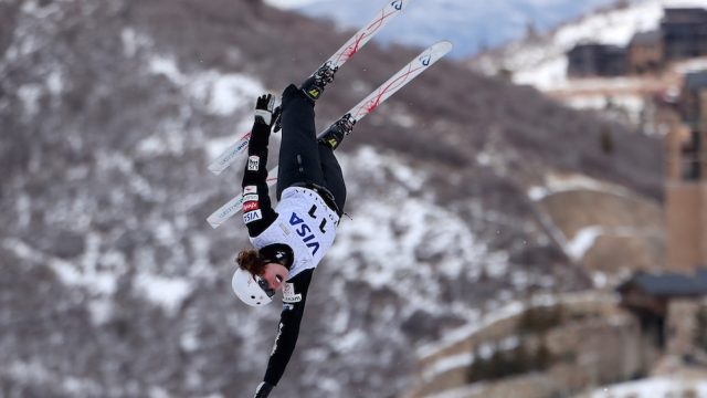 Ashley Caldwell of the United States competes in the Ladies' Aerials qualifying during the 2018 FIS Freestyle Ski World Cup