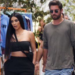 NEW YORK - AUGUST 02: Kim Kardashian and Scott Disick get lunch at Cipriani and shop at 'Off White' new store in Soho on August 02, 2017 in New York, New York.