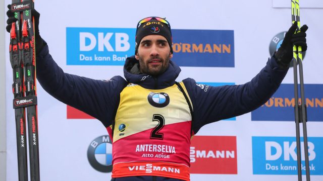 ANTHOLZ-ANTERSELVA, ITALY - JANUARY 20: Martin Fourcade of France takes 2nd place during the IBU Biathlon World Cup Men's and Women's Pursuit on January 20, 2018 in Antholz-Anterselva, Italy. (Photo by Laurent Salino/Agence Zoom/Getty Images)