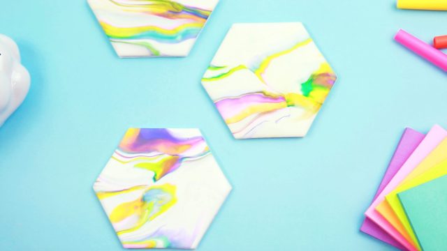 DIY Rainbow Marble Coasters