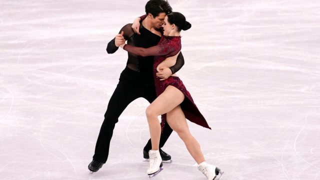 GANGNEUNG, SOUTH KOREA - FEBRUARY 12: Tessa Virtue and Scott Moir of Canada compete in the Figure Skating Team Event ? Ice Dance Free Dance on day three of the PyeongChang 2018 Winter Olympic Games at Gangneung Ice Arena on February 12, 2018 in