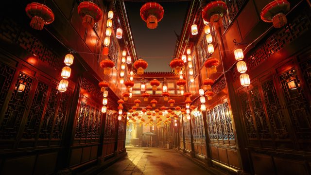 The street of jinli (Chengdu, Sichuan, China) covered in red lanterns just before Chinese new year.