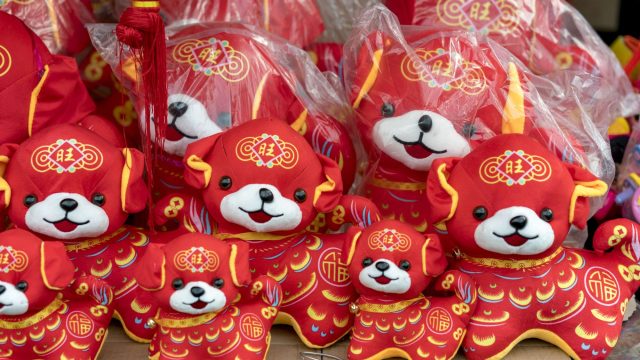 Image of dog plushies for Chinese New Year