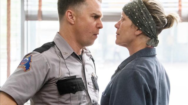 Sam Rockwell confronts Frances McDormand in a scene from "Three Billboards Outside Ebbing, Missouri"