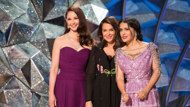 ASHLEY JUDD, ANNABELLA SCIORRA, SALMA HAYEK on stage at the 2018 Academy Awards