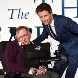 LONDON, ENGLAND - DECEMBER 09: Professor Stephen Hawking and Eddie Redmayne attend the UK Premiere of "The Theory Of Everything" at Odeon Leicester Square on December 9, 2014 in London, England.