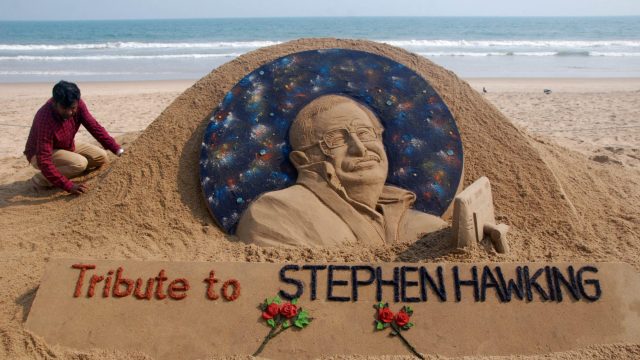 Photo of Stephen Hawking Sand Art in India