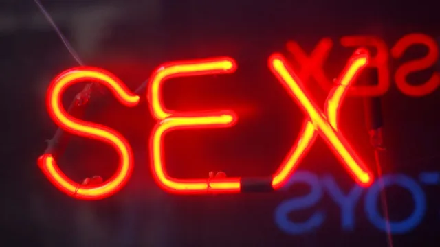 A neon light proclaims the venues aims clearly - sex sells